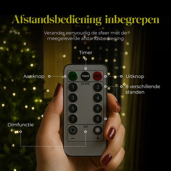 Giftmas Lichtgordijn – 200 LED’s Warm Wit – 1x2M – Voor Deur of Doorgang – Binnen en Buiten– Afstandsbediening – Sfeerverlichting - Kerstverlichting