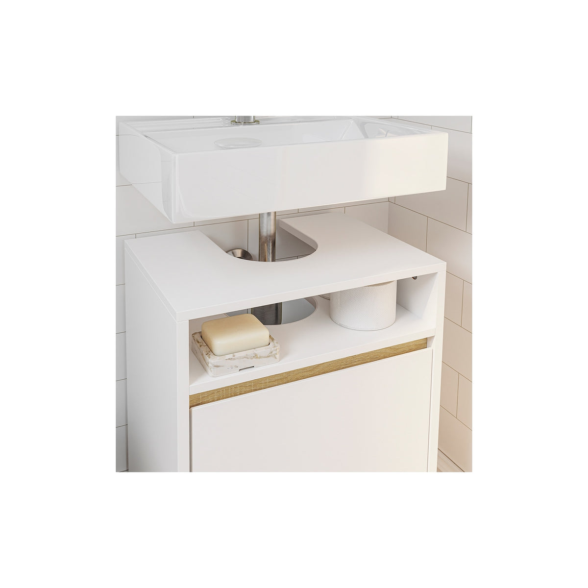 SoBuy Wastafelmeubel 1 Deur - Wit - 40 x 36 x 60 cm - Met Open Vak, Modern