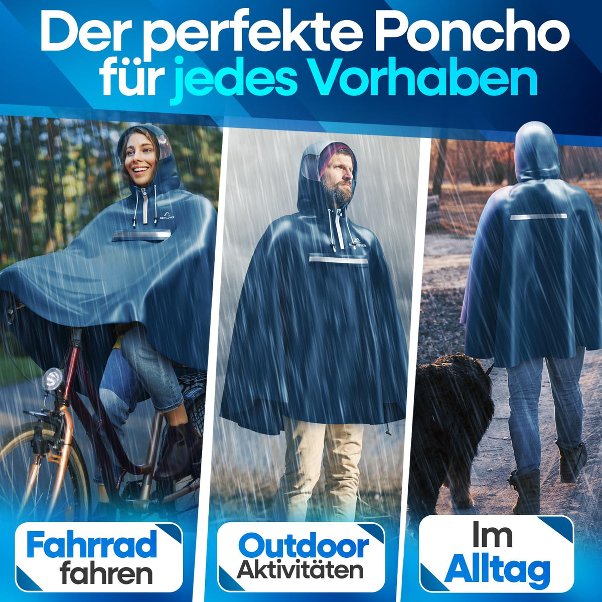 Nextcover Regenponcho AquaShield 2.0 - waterdicht - unisex - voor fietsen en wandelen