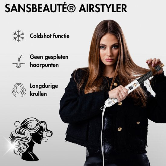 Sansbeauté® 8-in-1 Airstyler met Diffuser - Multistyler - Fohnborstel Kort Haar - Föhnborstel - Haarstyler - Haardroger - Warmteborstel - Krulborstel - Krultang - Stijlborstel - Roterende Kabel
