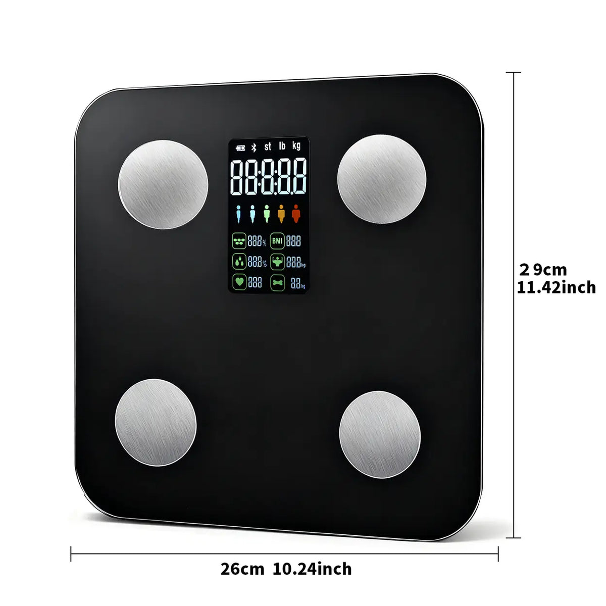 Sparoma ZJ08 Digital Bathroom Scale with Color LCD – Battery-Powered (4×AAA Not Included), Bluetooth Body Fat & Heart Rate Monitor with App Tracking