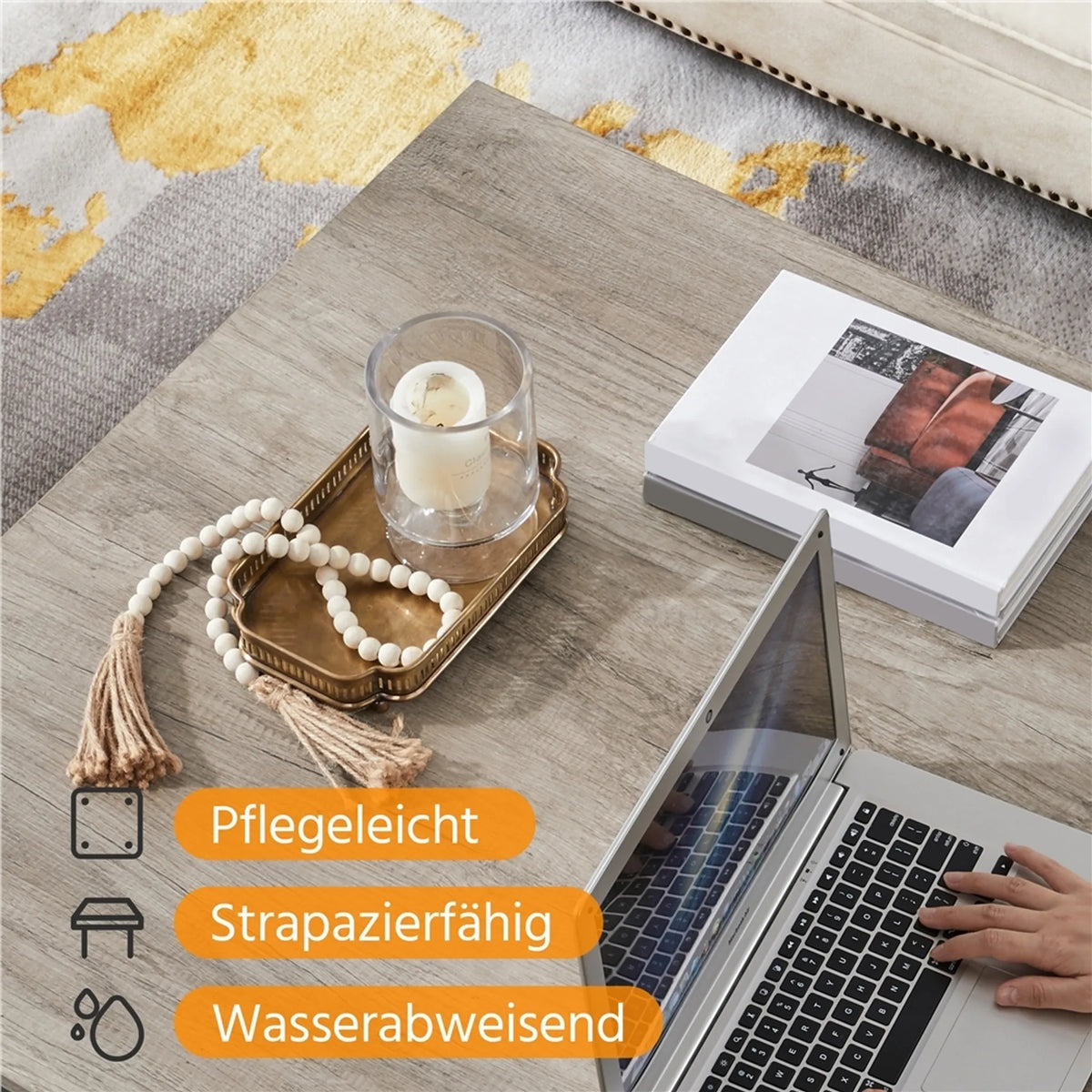 Yaheetech Salontafel Vierkant – 80 x 80 x 45 cm – Voorzien Van Ruim Opbergvak En Schuurdeur-Design En Houtnerf Fineer – Voor Woonkamer En Zithoek – Grijs E1 MDF