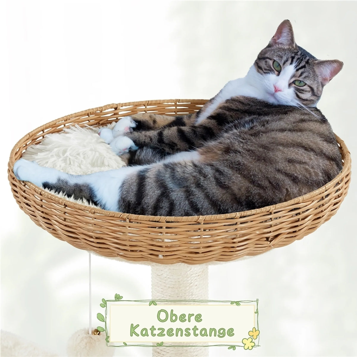 Yaheetech Krabpaal met Rattan Mand - 137,5 cm hoog - 54 x 48 cm - Beige