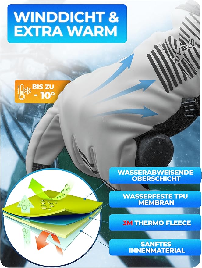 MIVELO Winter Handschoenen - Winddicht - Waterdicht - Touchscreen - 3M Isolatie - Antislip - Grijs XXL