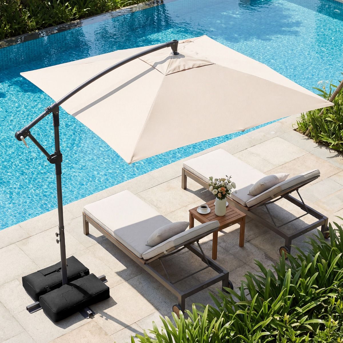 Coast Vierkante Hangparasol - 360° draaibaar - slingermechanisme - beige 250 x 250 cm
