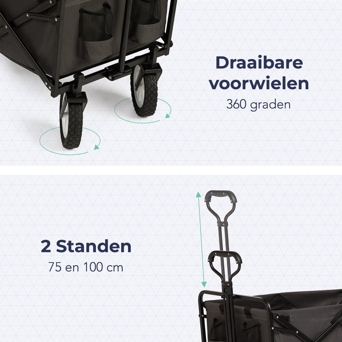 LifeGoods Bolderkar - Opvouwbaar - Draaibare wielen - 2 Standen - 70KG Draagkracht - Grijs