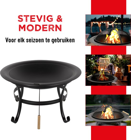 BBQ Collection Vuurschaal - Vuurkorf met Vonkenscherm - Buitenhaard 77 x 17 x 76 cm - Tuinhaard met Handvaten - Terrashaard voor Brandhout - Terras- en Tuinkachel voor Kampvuur - Carbon Staal