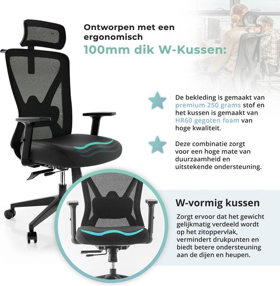 Backerz Mesh Ergonomische Bureaustoel - Bureaustoelen voor Volwassenen tot 150kg - Office Chair NEN-EN1335 - Gamestoel