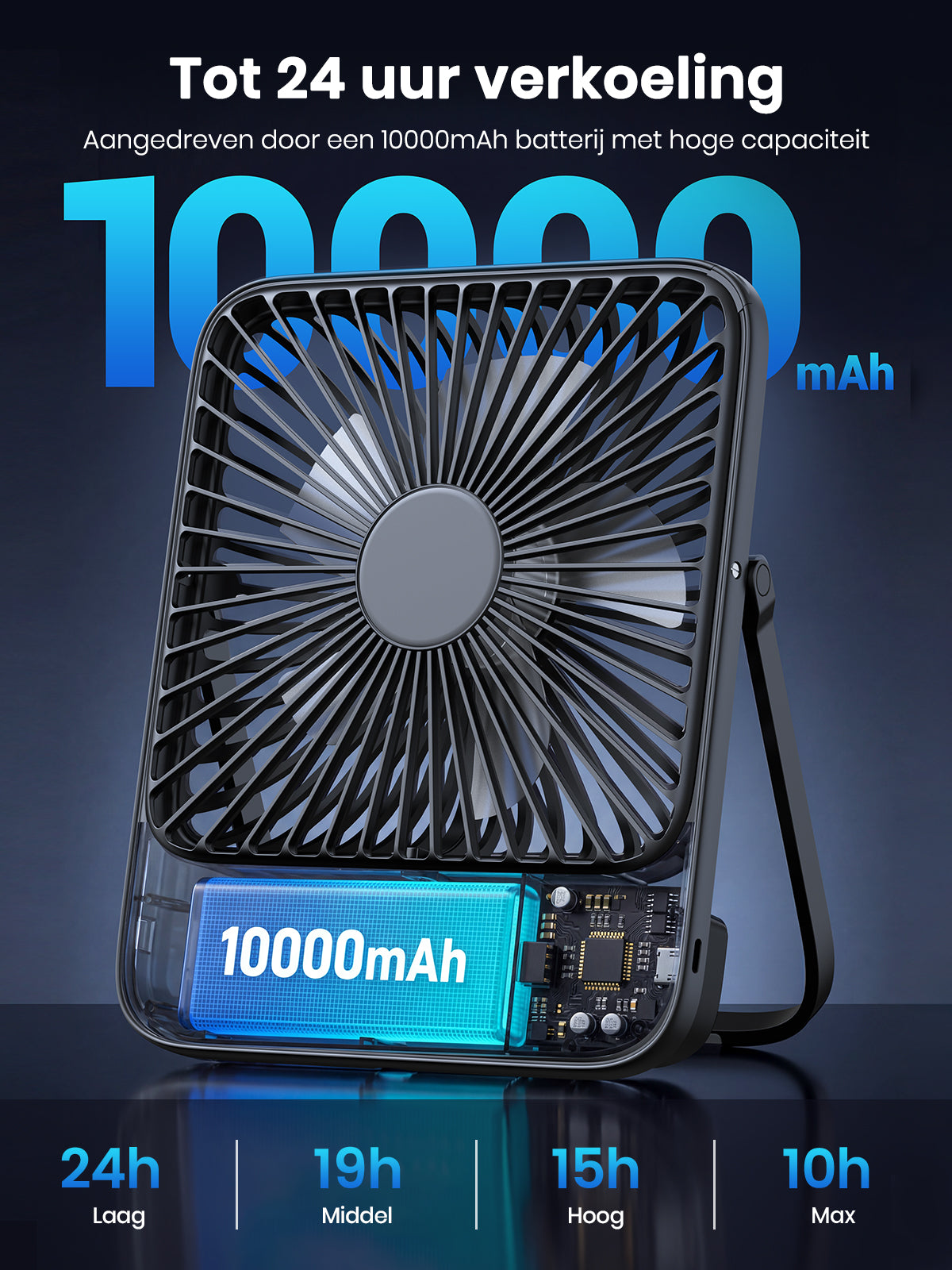 Warmco D3 draagbare ventilator - 7 inch - 10000 mAh