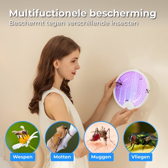 Nuvance Elektrische Vliegenmepper - 180° Draaigreep - Muggenlamp - Usb Oplaadbaar - Vliegenvanger - Muggenvanger - Uv - Wit