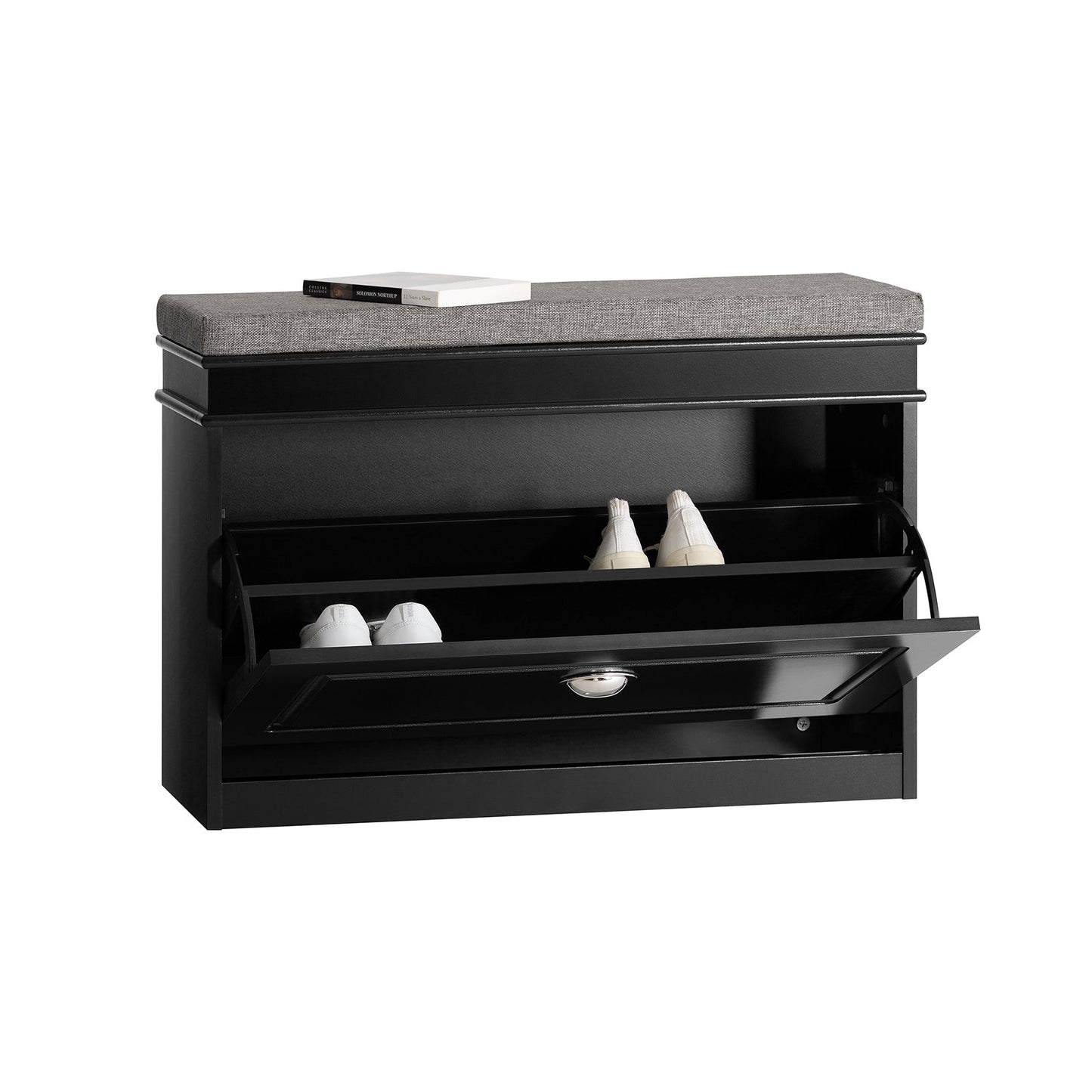 SoBuy Schoenenkast met gestoffeerde zitting - MDF - Max. 150 kg - 75 x 24 x 51 cm - Zwart/ Grijs