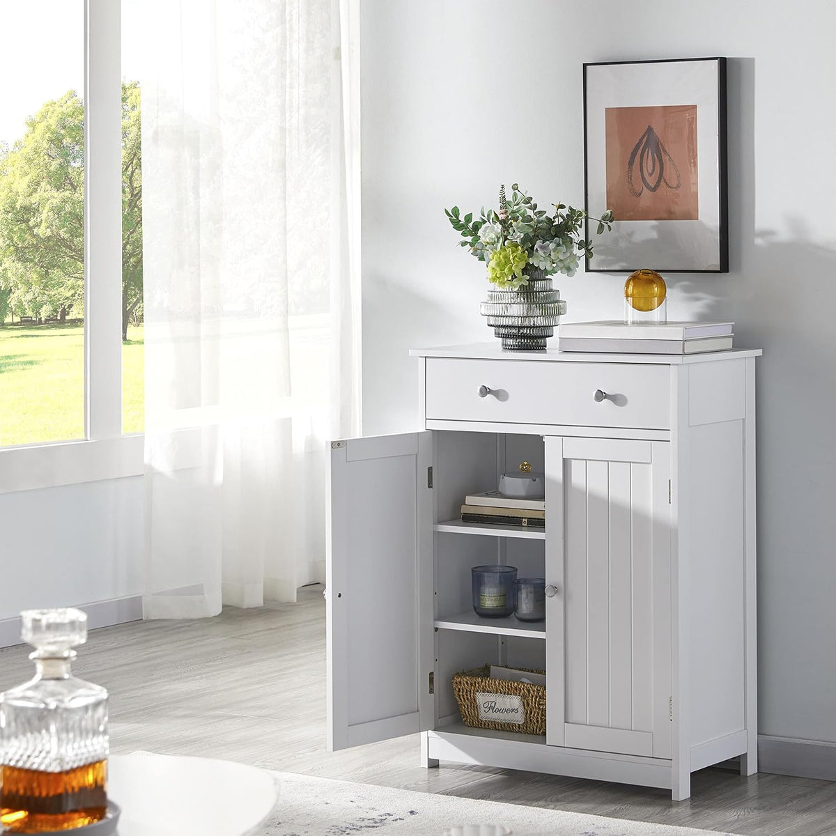 Yaheetech Badkamerkast 60 x 30 x 80 cm - Wit - 2 Deuren - Grote Lade - Verstelbare Planken