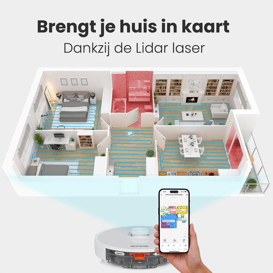 Auronic Robotstofzuiger - Met Dweilfunctie - WiFi en App - Laadstation - Huisdieren - Dweilrobot - Laser Navigatie - Wit