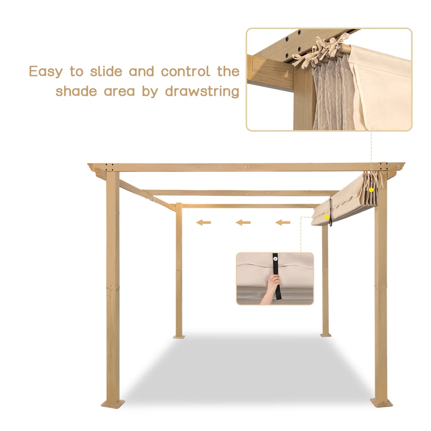 Angel Living Aluminium Pergola 3×3 m Crèmegeel – Uittrekbaar Dak UV50+, Stalen Dakbuizen, Poedercoating