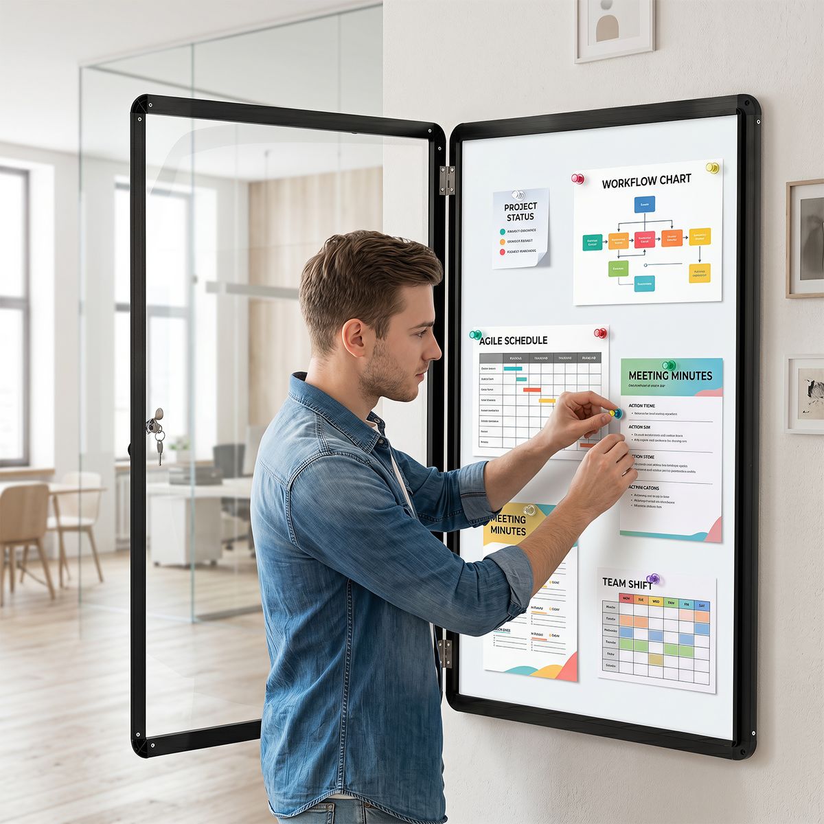 Coast Afsluitbare Vitrine Informatiebord - Magnetische en beschrijfbare achterwand - Maat M - Zwart