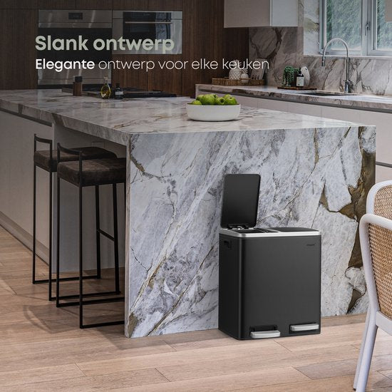 O'DADDY® Prullenbak Afvalscheiding - Softclose 2x 15L Capaciteit - Incl. Afvalzakken - Metaal/Zwart