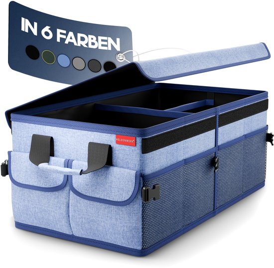 HELDENWERK Premium kofferbak organizer met deksel, stevig & antislip - Opvouwbare kofferbaktas, groot met dubbele bodem - Kofferbakbox, kofferbak organizer box