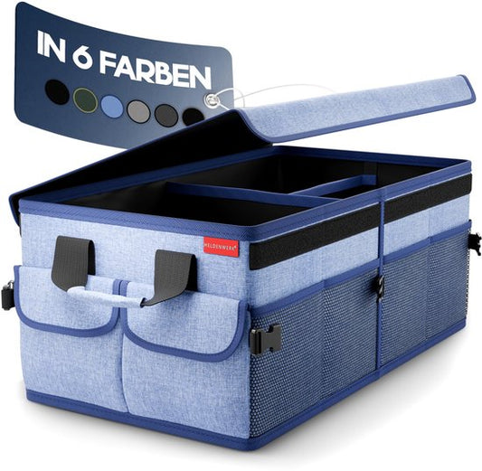 HELDENWERK Premium kofferbak organizer met deksel, stevig & antislip - Opvouwbare kofferbaktas, groot met dubbele bodem - Kofferbakbox, kofferbak organizer box