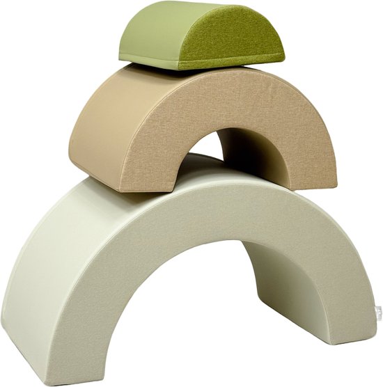 Sunny Seli Regenboog Foam Blokken – Zachte Klim- Stapel- en Speelblokken – Beige, Bruin en Groen – Softplay Foamblokken - Montessori Speelgoed – 3-delig - Vanaf 12 maanden - Veilig Spelen en Leren