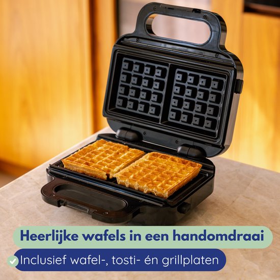 Safecourt Kitchen Tosti-apparaat – 3-in-1 tosti-ijzer, wafelijzer én contactgrill – Uitneembare PFAS-vrije platen & vaatwasserbestendig – compact – snel warm – Contactgrill