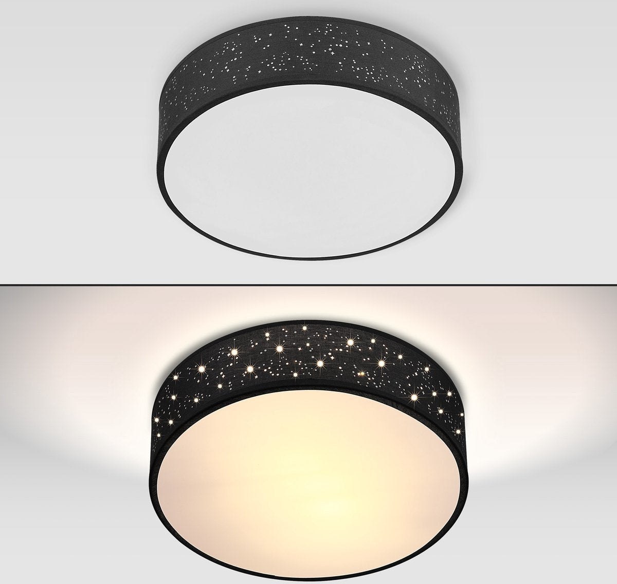 Plafondlamp – Sterrenhemel – Rond - Ø 30cm – 40 Watt - Stof -Zwart