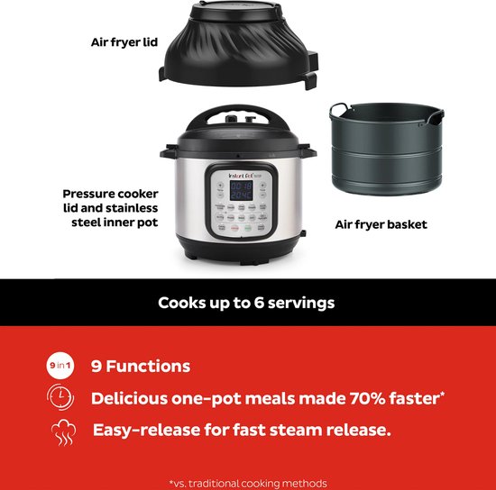 Instant Pot Duo Crisp 7,6L Multicooker + Airfryer - 11-in-1 Snelkookpan - Slowcooker - Sous-vide - Air Fry - Twee-Deksel Systeem - Tot 8 Porties