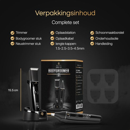 Wellshave 2 in 1 Bodygroomer Mannen - Multi Trimmer voor Lichaam en Baard - Schaamhaar Trimmer Mannen - Body Trimmer Heren - Neustrimmer - Dual Groomer