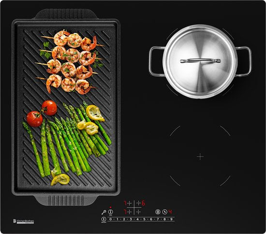 KitchenBrothers Inductie Kookplaat - Inbouw Inductieplaat - 60 cm - 4 Zones - 1x Flexzone - 1 en 2 Fase - Tot 2400W - Zwart