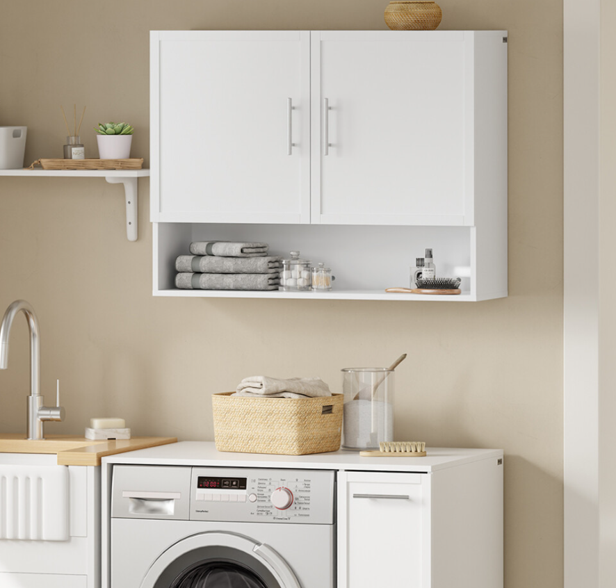 SoBuy Wandkast 90 x 70 x 28,5 cm - Wit - 2 Deuren - Verstelbare Legplank
