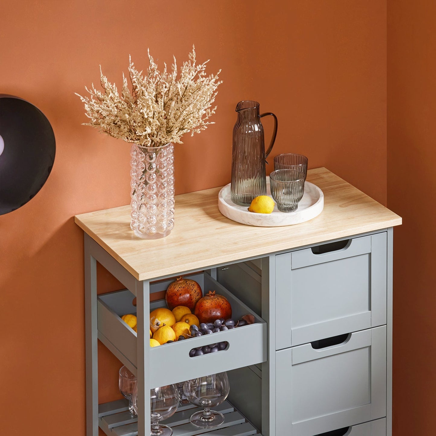 SoBuy - Keukentrolley met 3 Grote Laden - 68x85x38 cm - Grijs
