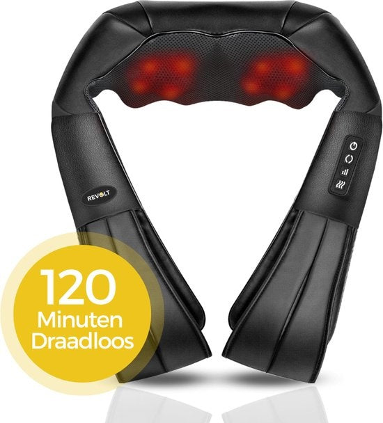 Revolt Massagekussen - 120 Minuten Draadloos - Elektrisch Nek Massage Apparaat - Nek en Schouder - Infrarood