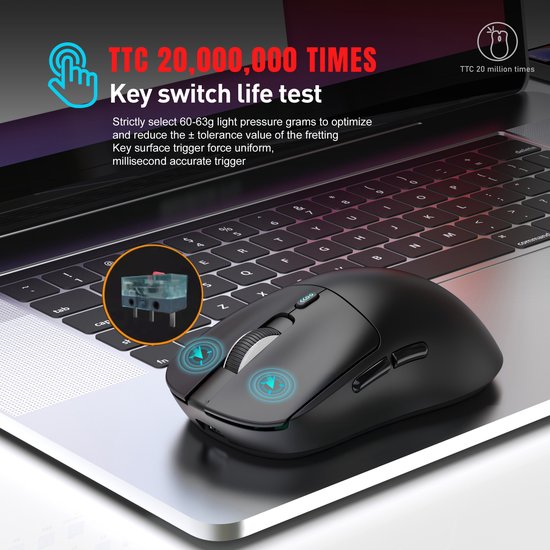 HXSJ T68 - 2.4G Draadloze Gaming Muis - 12000DPI - PAW3311 - FPS/MOBA/MMO - Gaming muizen - Ultra licht - Zwart