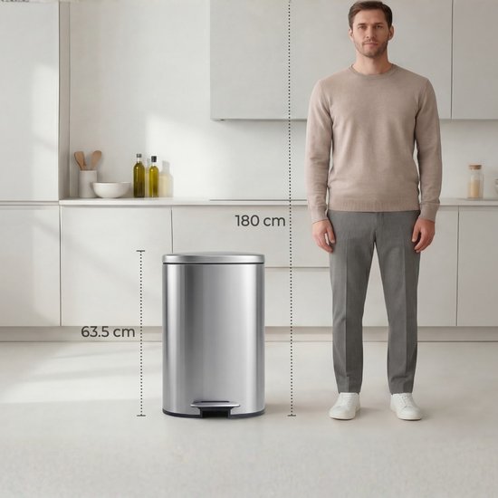 Bayt Prullenbak - Pedaalemmer 50 Liter - Prullenbak 50 Liter - Vuilnisbak 50 Liter - Prullenbak Afvalscheiding - Afvalbak- RVS - Zilver