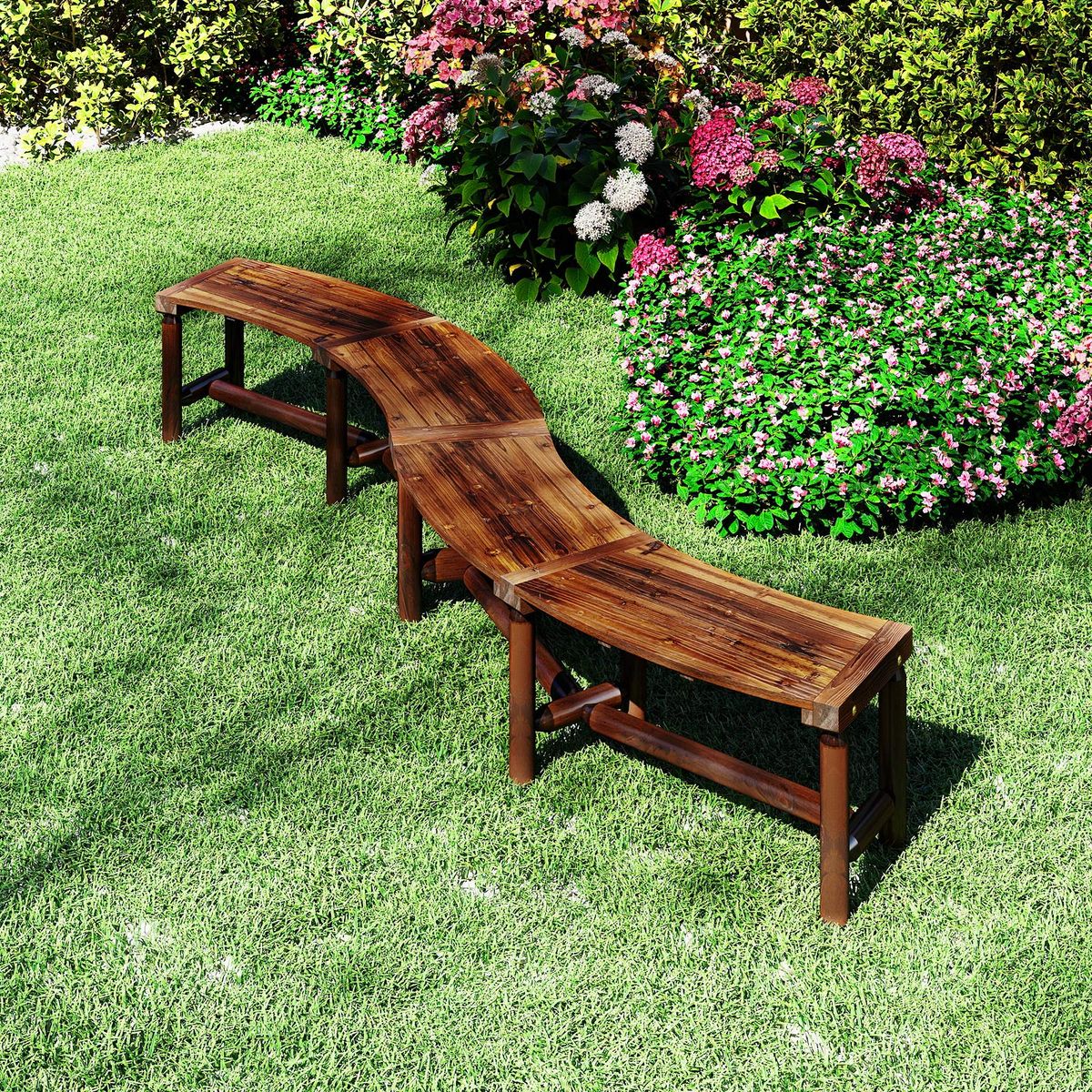 Coast Gebogen Tuinbank - massief hout - voor 2-3 personen - rustiek bruin