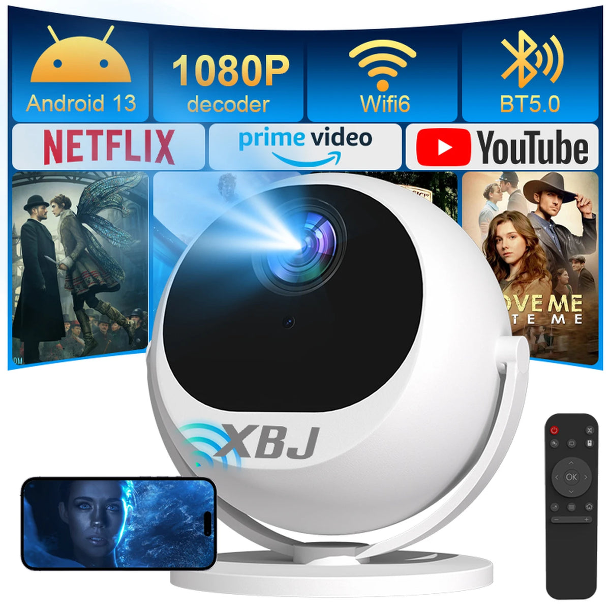 XBJ 360° Projector - Full HD 1080p - 4K Compatibel - 900 ANSI Lumen - 200 Inch Beeld - WiFi & Bluetooth