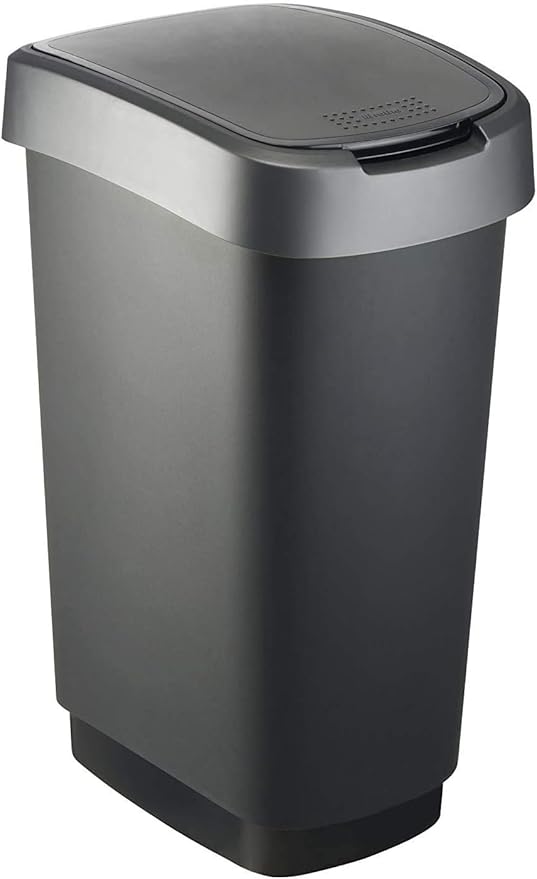 Rotho Twist Prullenbak met Deksel, 50 Liter, Zwart/Zilver, BPA-vrij