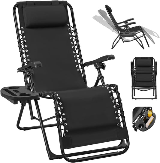 Yaheetech Zero-Gravity Ligstoel - Verstelbare Rugleuning & Hoofdkussen - Opvouwbaar - 166 x 63,5 x 67 cm - Donkergrijs