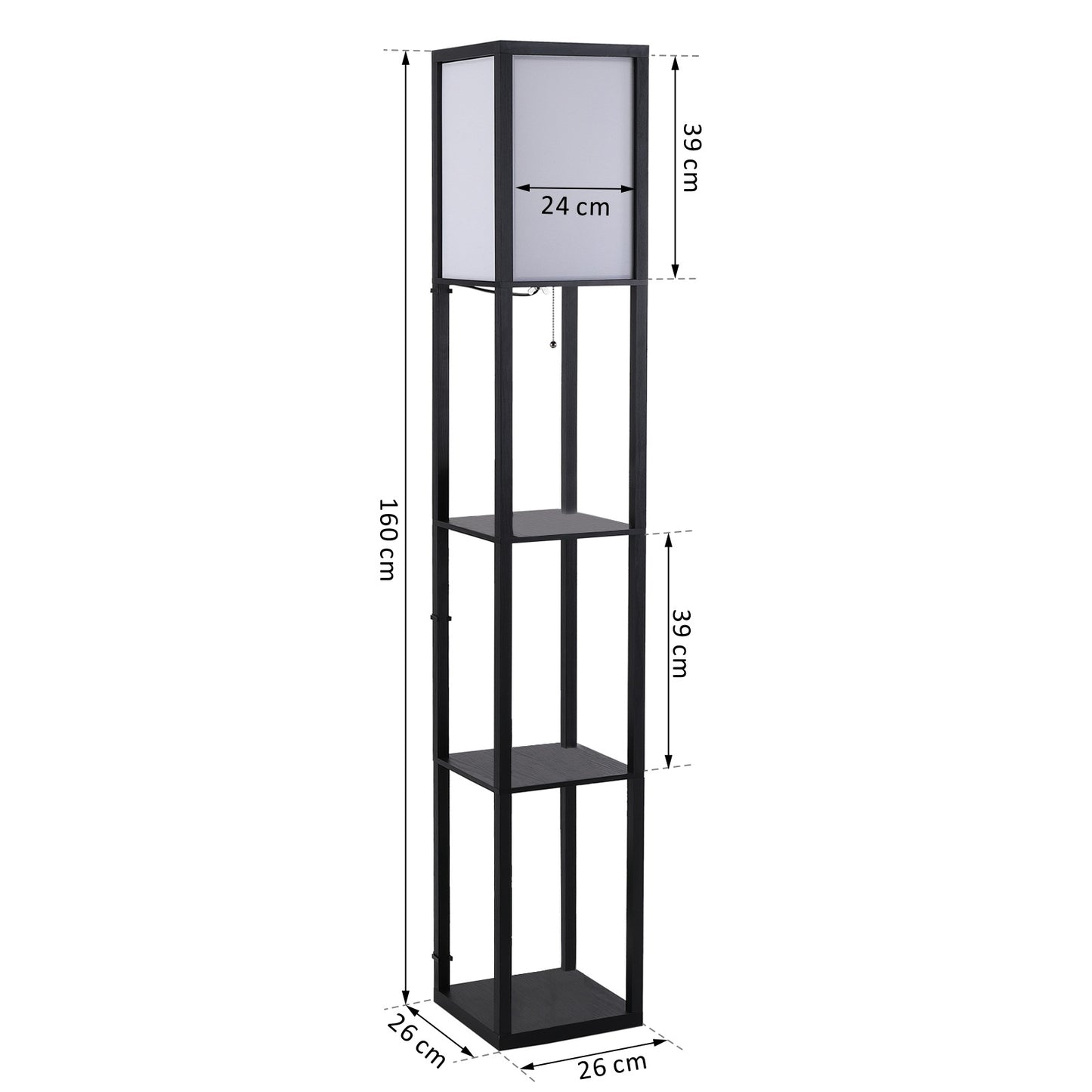 Coast Design Vloerlamp met legplanken | Houten Frame | zwart | 26 x 26 x 160 cm