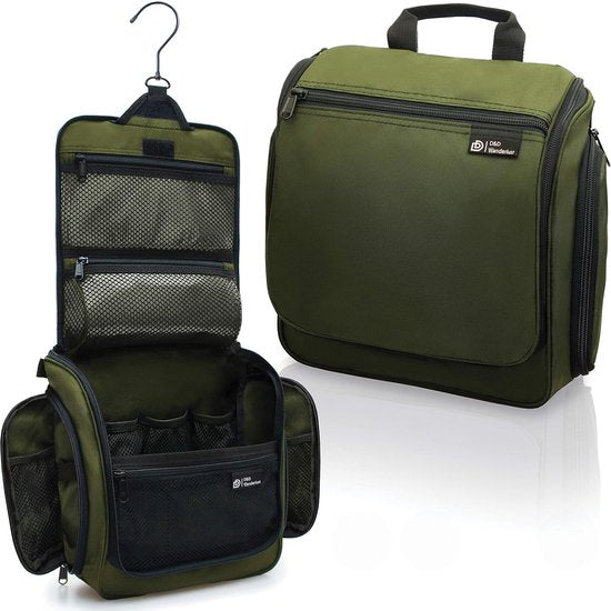 D&D Wanderlust Toilettas met Haak - Ophangbare Luxe Travel Organizer met 10 vakken - Groen - Unisex Dames & Heren - 6 liter inhoud - Reis Toilettas Hangend Groot - Make up Tasje