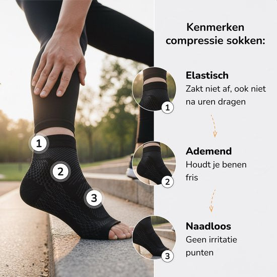 Alyze Compressie sokken - 2 paar - Maat 39-42 - Zwart - Voor Dames en heren - Kousen - Bed - Slaap - Sport - Sokken - Hardloop