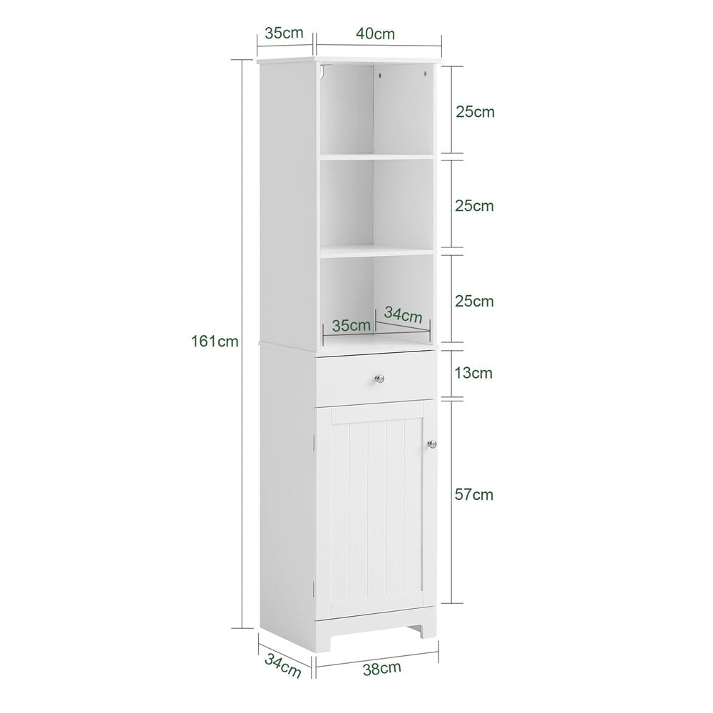 SoBuy BZR17-W Hoge Badkamerkast  - Lade, Deur & Planken - Wit - 40x150x33 cm