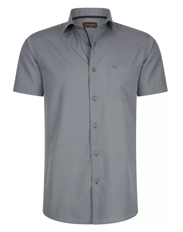 Cappuccino Italia - Heren Overhemd Uni - Short Sleeve - Licht Grijs - Maat XXL