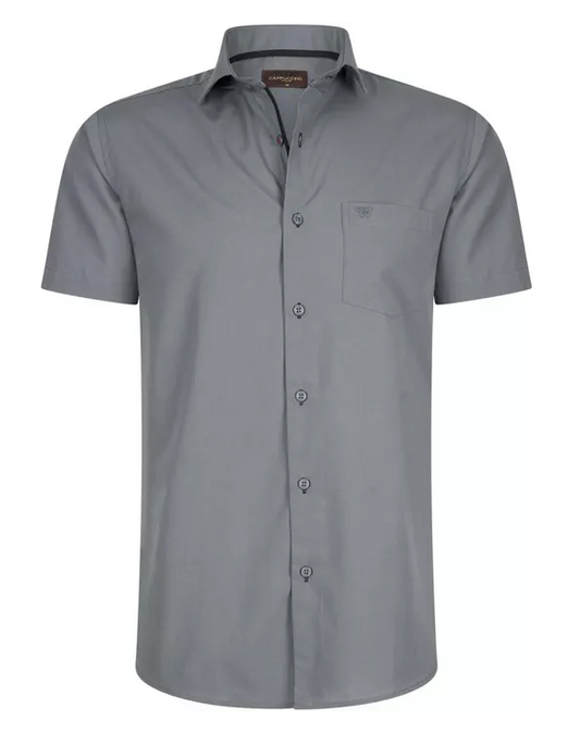 Cappuccino Italia - Heren Overhemd Uni - Short Sleeve - Licht Grijs - Maat XXL