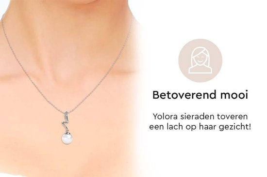 Yolora Dames ketting met Hanger - Parel en Kalpa Camaka Kristallen - Zilverkleurig - 18K Witgoud Verguld - Vrouwen Collier Zilver - Sieraden - Luxe Giftbox - Geschenkdoos - Cadeau doos - Exclusieve Geschenkverpakking - Mooie Cadeauverpakking