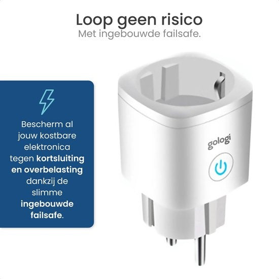 Gologi Slimme stekker - Smart plug - Tijdschakelaar & Energiemeter - WIFI - Google Home & Amazon Alexa - 4 Stuks - Wit
