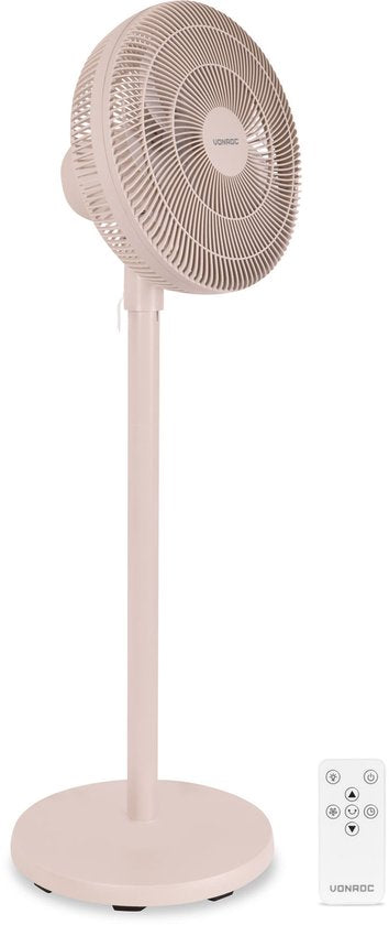 VONROC Vloerventilator - 3 snelheden – incl. afstandsbediening - timer - verstelbaar in 3 hoogtes - beige