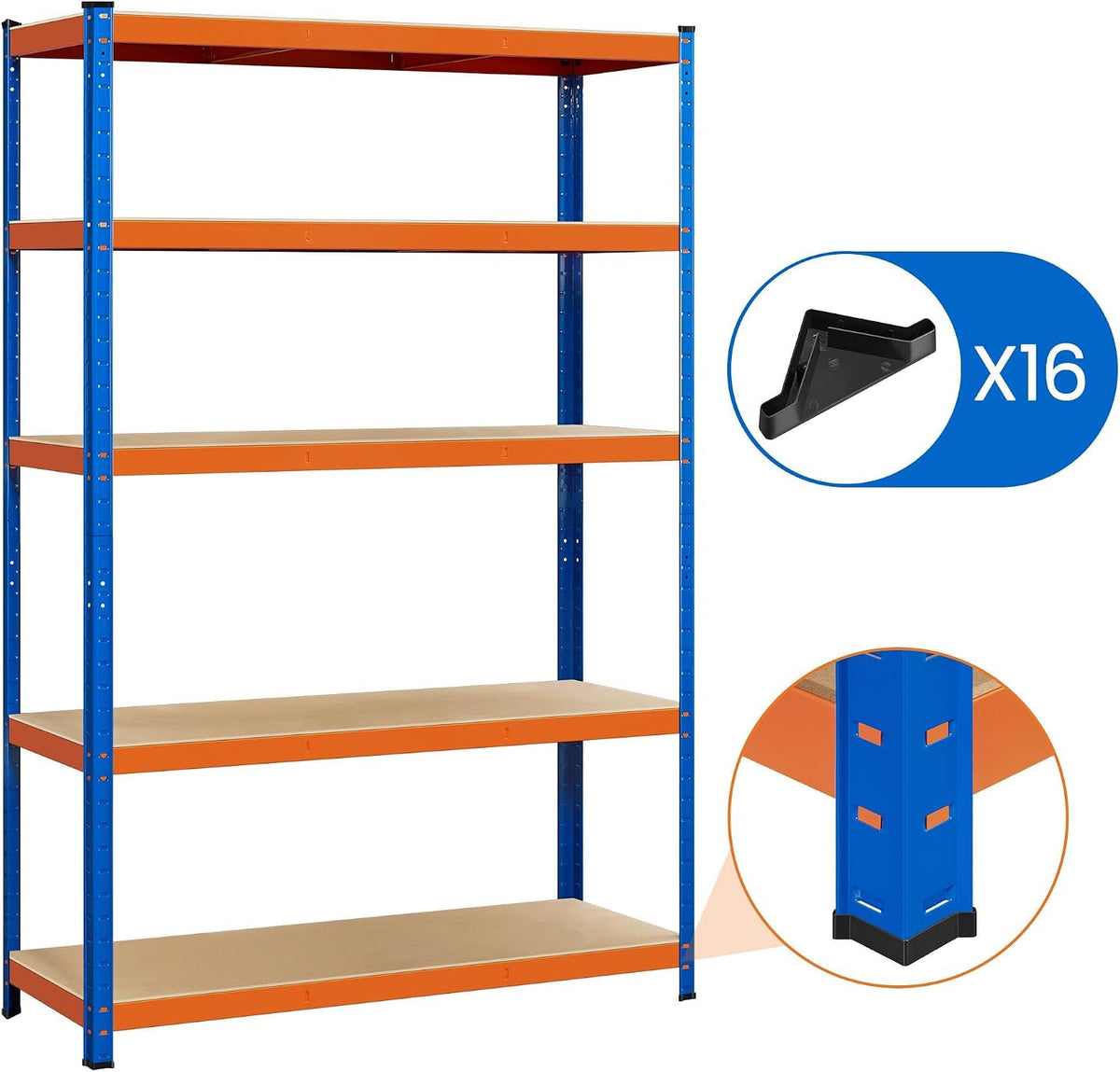 Yaheetech Stellingkast Zwaar Opbergrek 180 x 120 x 45 cm - 875 kg Draagvermogen - Oranje/Blauw