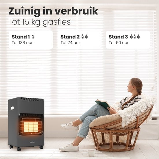 Auronic Mobiele Gaskachel - met Wieltjes - tot 60 m² - 4100W Heater - Inclusief Gasdrukregelaar en Gasslang - Grijs