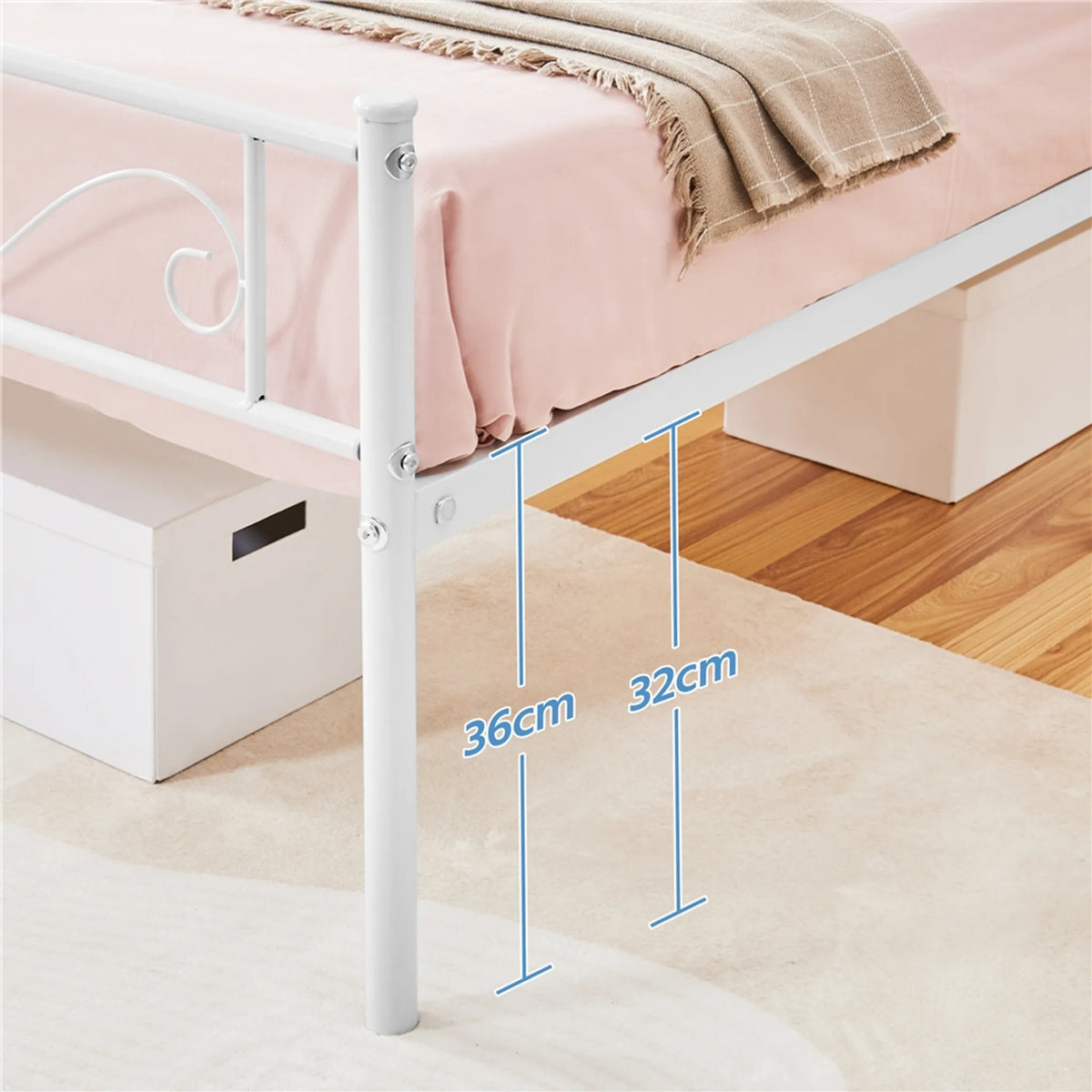Yaheetech Metalen eenpersoonsbed met lattenbodem - 196,5 x 96,5 x 88,5 cm - Wit