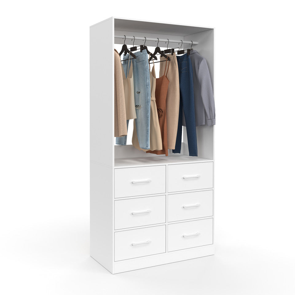 Uma Kledingkast Wit - 80 x 40 x 167 cm - Met Kledingroede en 6 Lades